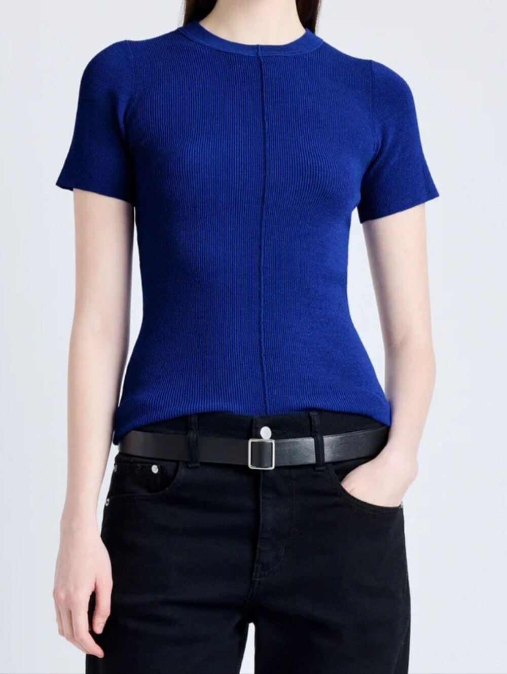 Brand New Proenza Schouler Matte Viscose Ribbed Short Sleeve Top.